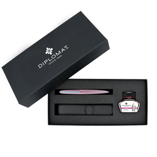 Diplomat D40315080 Aero Rose Dolma Kalem , Deri Kılıf , Orkide Mürekkep Set - 1