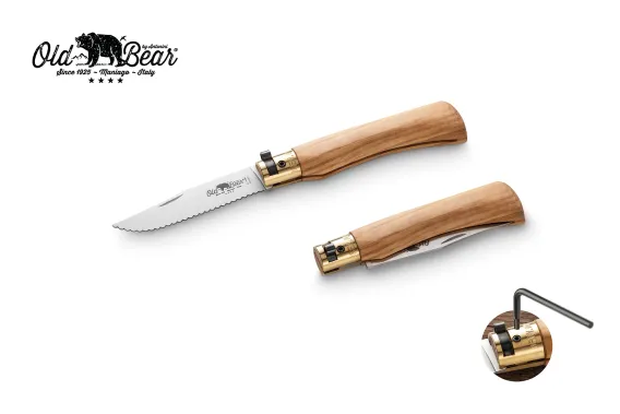 Antonini Old Bear 8cm Tırtıklı Zeytin Ağacı Saplı Çakı - 1
