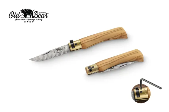 Antonini Old Bear 8cm Zeytin Ağacı Saplı Damascus Çakı - 1