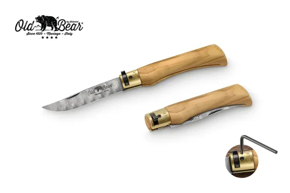 Antonini Old Bear 9cm Zeytin Ağacı Saplı Damascus Çakı - 1
