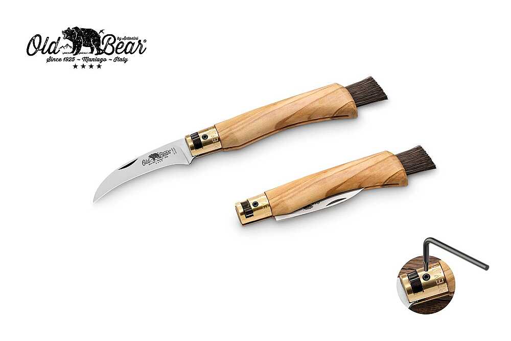 Antonini Old Bear Zeytin Ağacı Saplı Fırçalı M Mantar Çakısı