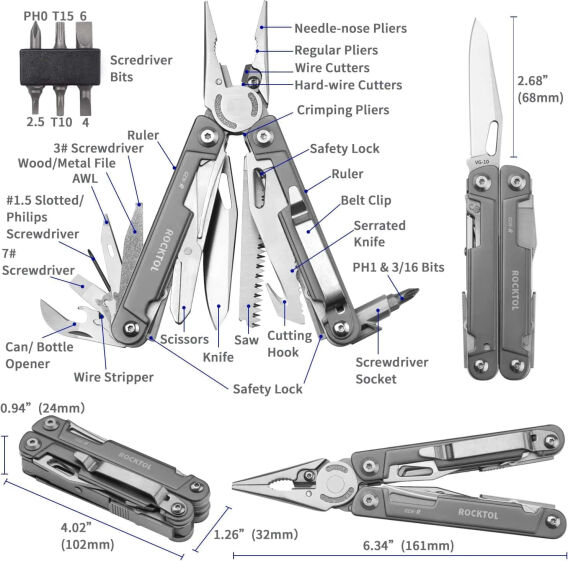 Rocktol 27 Fonksiyonlu Multitool Pense Kılıflı - 7