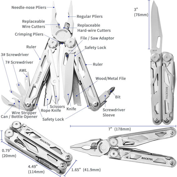 Rocktol 29 Fonksiyonlu Multitool Pense Kılıflı - 7